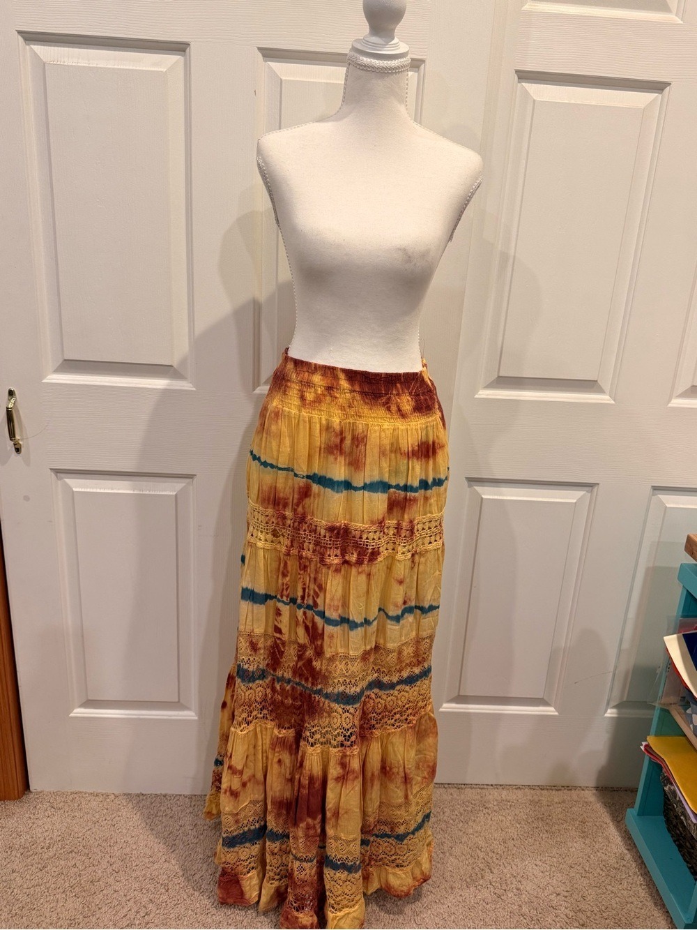 Earthbound Trading Co Tie Dye Boho Maxi Skirt Small Lace Tiered - Picture 5 of 8